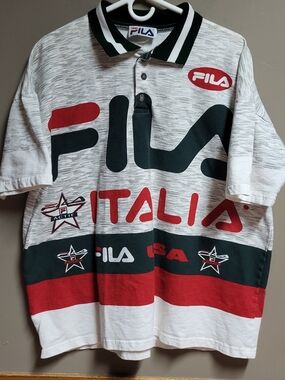 FILA Polo Soccer Green Red Heathered White Italia USA